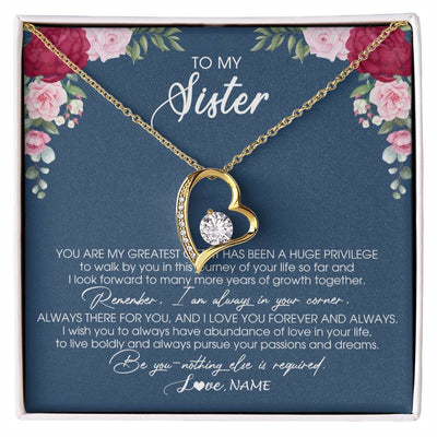 Forever Love Necklace 18K Yellow Gold Finish | Personalized To My Sister Necklace From Brother Sister You Are My Greatest Gift Sister Birthday Christmas Customized Jewelry Gift Box Message Card | teecentury