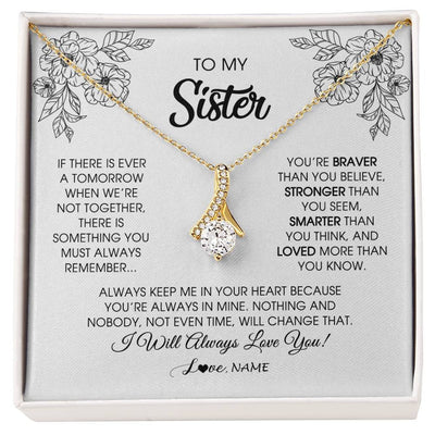 Alluring Beauty Necklace 18K Yellow Gold Finish | Personalized To My Sister Necklace From Brother Sister You're Braver Stronger Smarter Sister Birthday Christmas Customized Jewelry Gift Box Message Card | teecentury