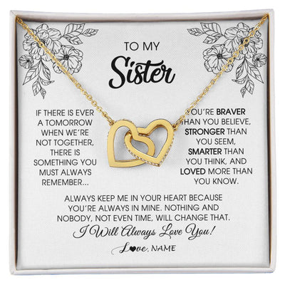 Interlocking Hearts Necklace 18K Yellow Gold Finish | Personalized To My Sister Necklace From Brother Sister You're Braver Stronger Smarter Sister Birthday Christmas Customized Jewelry Gift Box Message Card | teecentury