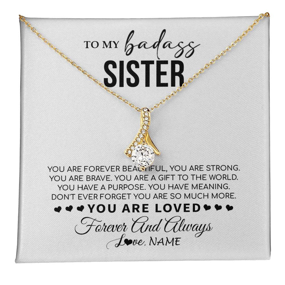 Alluring Beauty Necklace 18K Yellow Gold Finish | 1 | Personalized To My Sister Necklace From Family You Are Forever Beautiful Sister Birthday Graduation Christmas Customized Gift Box Message Card | teecentury