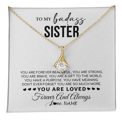 Alluring Beauty Necklace 18K Yellow Gold Finish | 1 | Personalized To My Sister Necklace From Family You Are Forever Beautiful Sister Birthday Graduation Christmas Customized Gift Box Message Card | teecentury