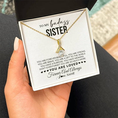 Alluring Beauty Necklace 18K Yellow Gold Finish | 2 | Personalized To My Sister Necklace From Family You Are Forever Beautiful Sister Birthday Graduation Christmas Customized Gift Box Message Card | teecentury
