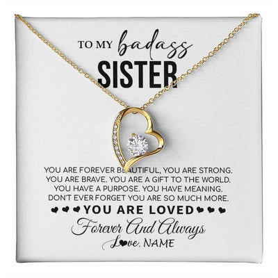 Forever Love Necklace 18K Yellow Gold Finish | 1 | Personalized To My Sister Necklace From Family You Are Forever Beautiful Sister Birthday Graduation Christmas Customized Gift Box Message Card | teecentury