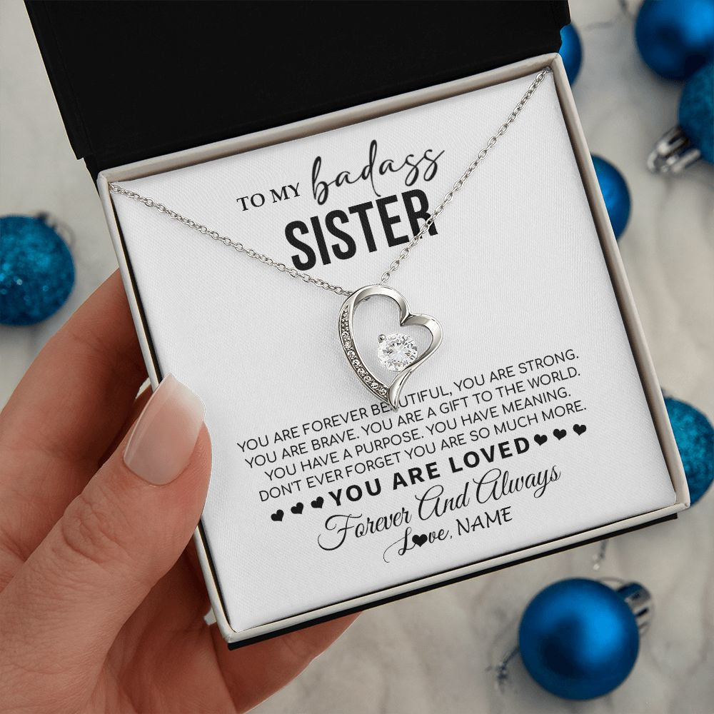 Forever Love Necklace | Personalized To My Sister Necklace From Family You Are Forever Beautiful Sister Birthday Graduation Christmas Customized Gift Box Message Card | teecentury
