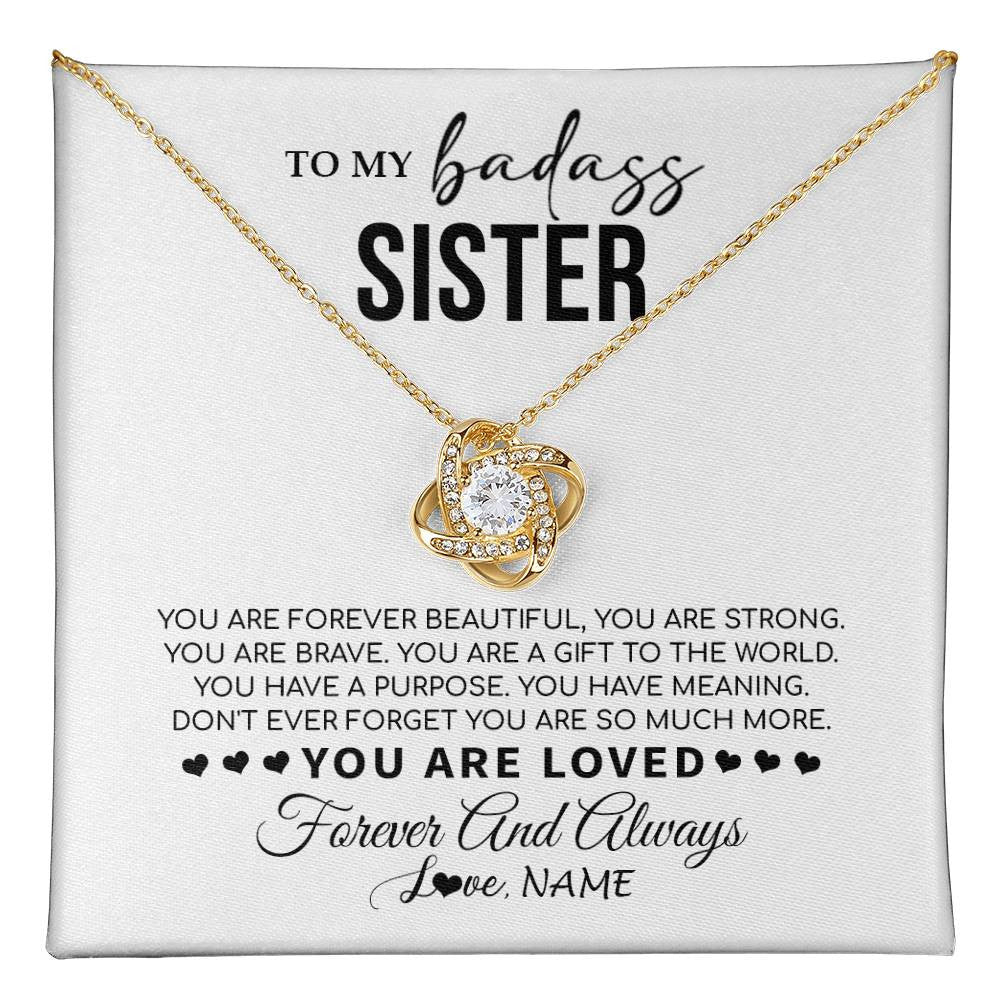 Love Knot Necklace 18K Yellow Gold Finish | 1 | Personalized To My Sister Necklace From Family You Are Forever Beautiful Sister Birthday Graduation Christmas Customized Gift Box Message Card | teecentury