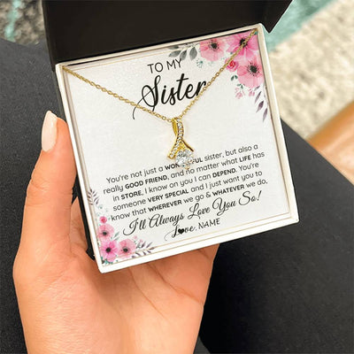 Alluring Beauty Necklace 18K Yellow Gold Finish | 2 | Personalized To My Sister Necklace From Little Sister Big Sister A Wonderful Sister Best Friend Birthday Christmas Jewelry Customized Gift Box Message Card | teecentury