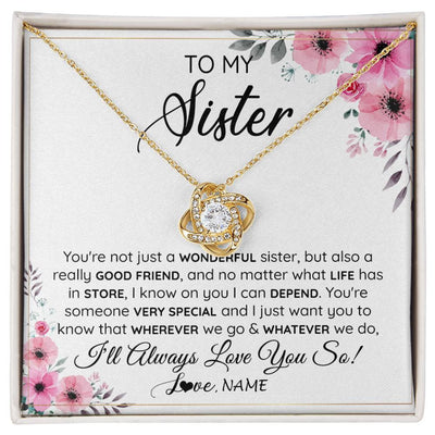 Love Knot Necklace 18K Yellow Gold Finish | 1 | Personalized To My Sister Necklace From Little Sister Big Sister A Wonderful Sister Best Friend Birthday Christmas Jewelry Customized Gift Box Message Card | teecentury