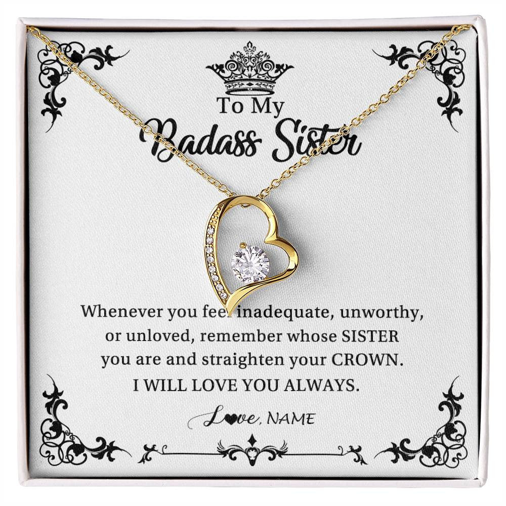 Forever Love Necklace 18K Yellow Gold Finish | Personalized To My Sister Necklace From Sister Brother I Will Love You Always Sister Pendant Jewelry Birthday Graduation Christmas Customized Message Card | teecentury