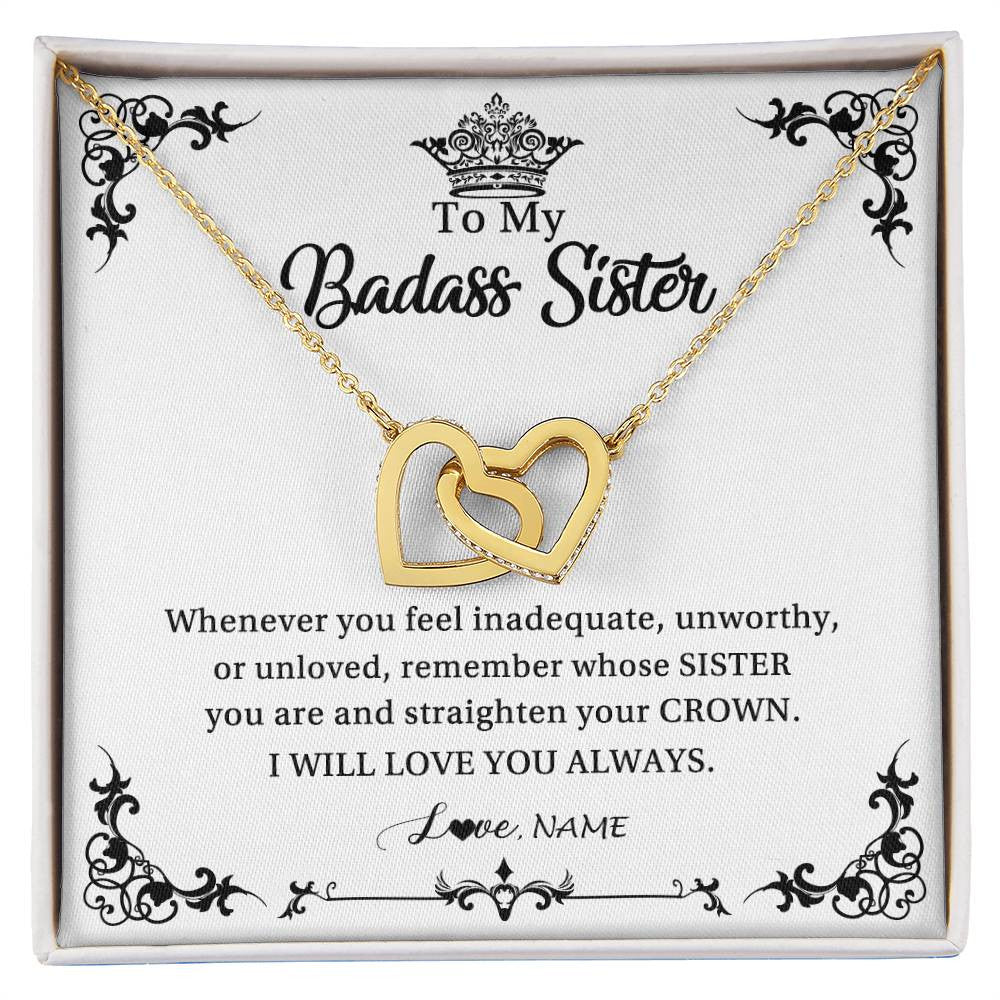 Interlocking Hearts Necklace 18K Yellow Gold Finish | Personalized To My Sister Necklace From Sister Brother I Will Love You Always Sister Pendant Jewelry Birthday Graduation Christmas Customized Message Card | teecentury