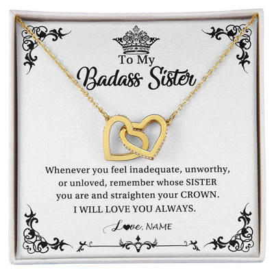 Interlocking Hearts Necklace 18K Yellow Gold Finish | Personalized To My Sister Necklace From Sister Brother I Will Love You Always Sister Pendant Jewelry Birthday Graduation Christmas Customized Message Card | teecentury