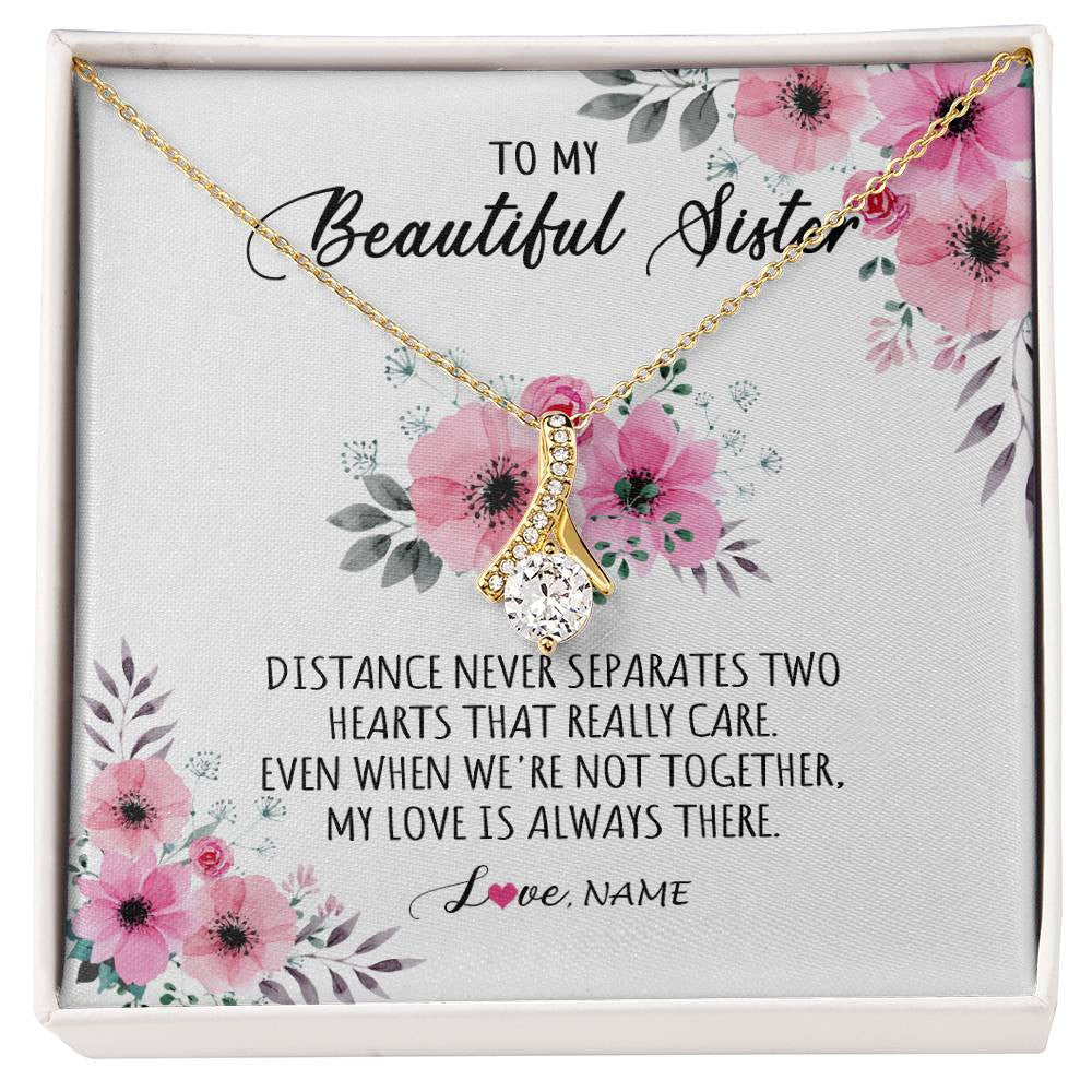 Alluring Beauty Necklace 18K Yellow Gold Finish | Personalized To My Sister Necklace From Sister Brother My Love Is Always There Sister Birthday Graduation Christmas Jewelry Customized Gift Box Message Card | teecentury