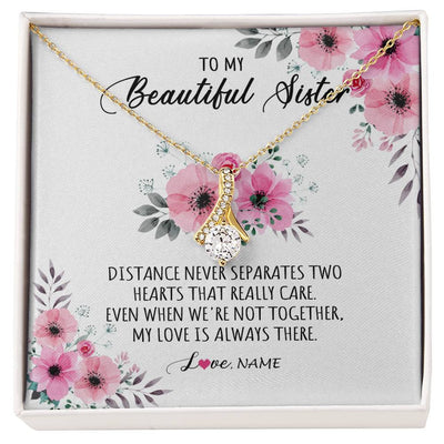 Alluring Beauty Necklace 18K Yellow Gold Finish | Personalized To My Sister Necklace From Sister Brother My Love Is Always There Sister Birthday Graduation Christmas Jewelry Customized Gift Box Message Card | teecentury