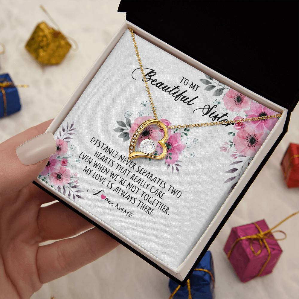 Forever Love Necklace 18K Yellow Gold Finish | Personalized To My Sister Necklace From Sister Brother My Love Is Always There Sister Birthday Graduation Christmas Jewelry Customized Gift Box Message Card | teecentury