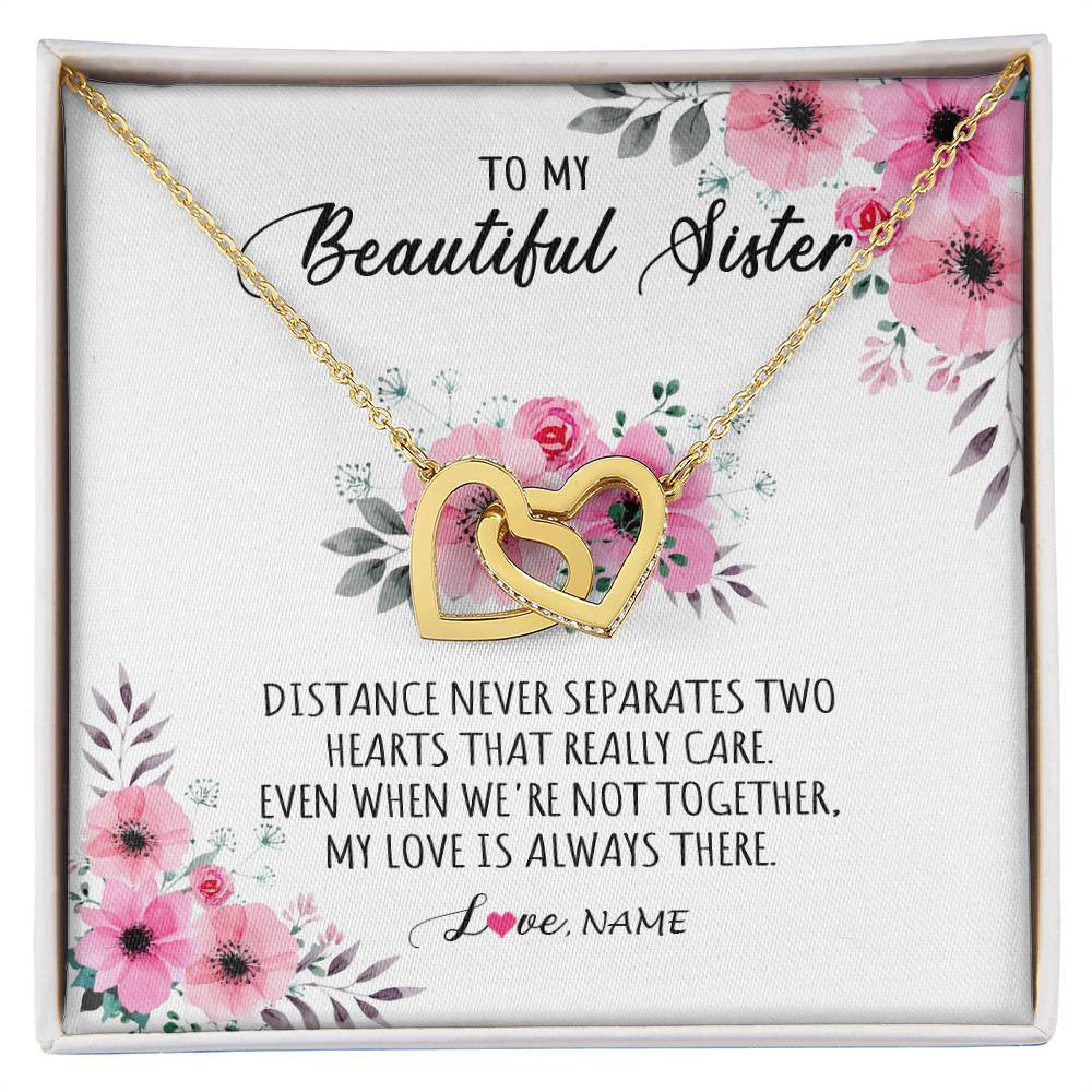 Interlocking Hearts Necklace 18K Yellow Gold Finish | Personalized To My Sister Necklace From Sister Brother My Love Is Always There Sister Birthday Graduation Christmas Jewelry Customized Gift Box Message Card | teecentury