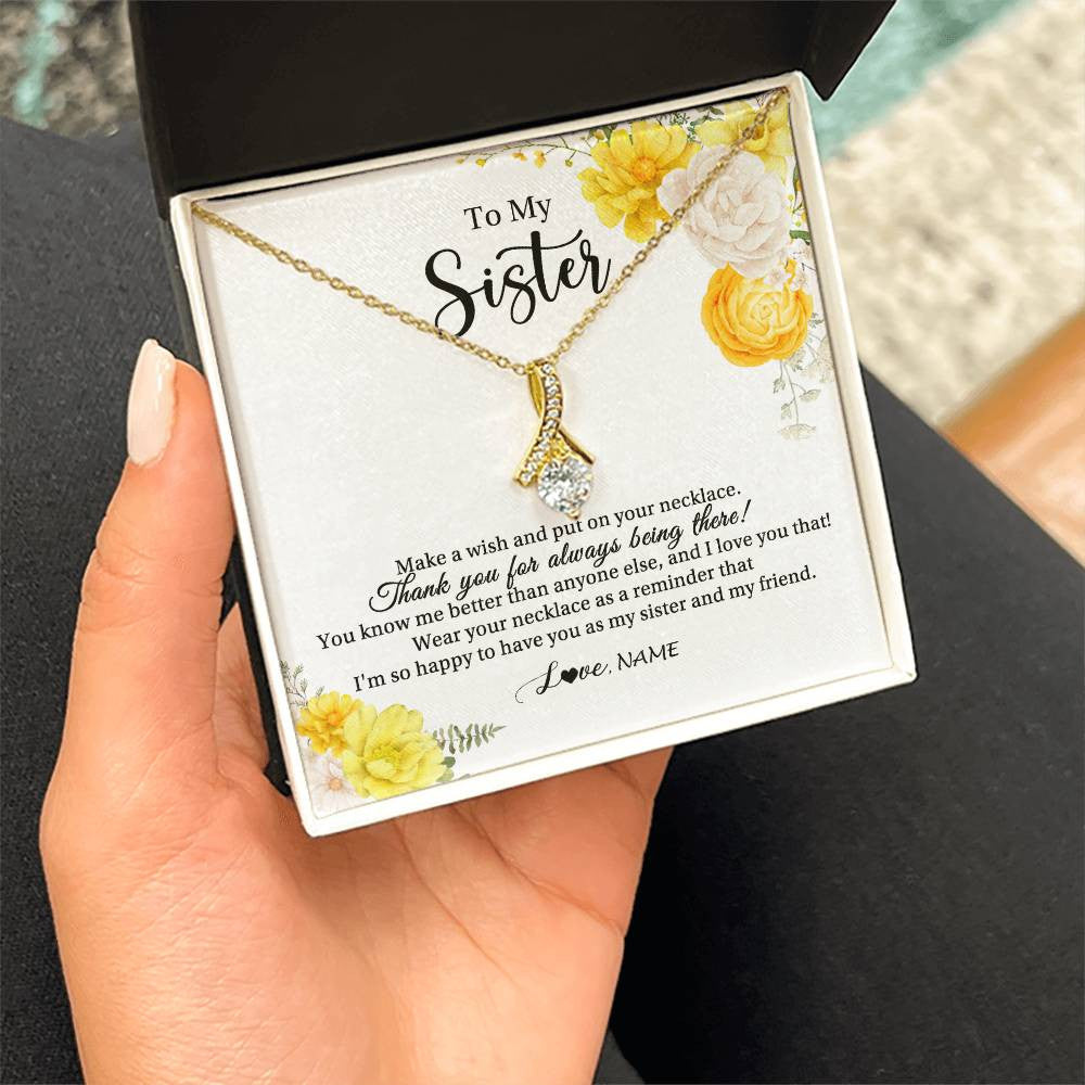 Alluring Beauty Necklace 18K Yellow Gold Finish | Personalized To My Sister Necklace From Sister My Friend Unbiological Sister Soul Sister Birthday Christmas Graduation Jewelry Customized Gift Box Message Card | teecentury