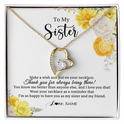 Forever Love Necklace 18K Yellow Gold Finish | Personalized To My Sister Necklace From Sister My Friend Unbiological Sister Soul Sister Birthday Christmas Graduation Jewelry Customized Gift Box Message Card | teecentury