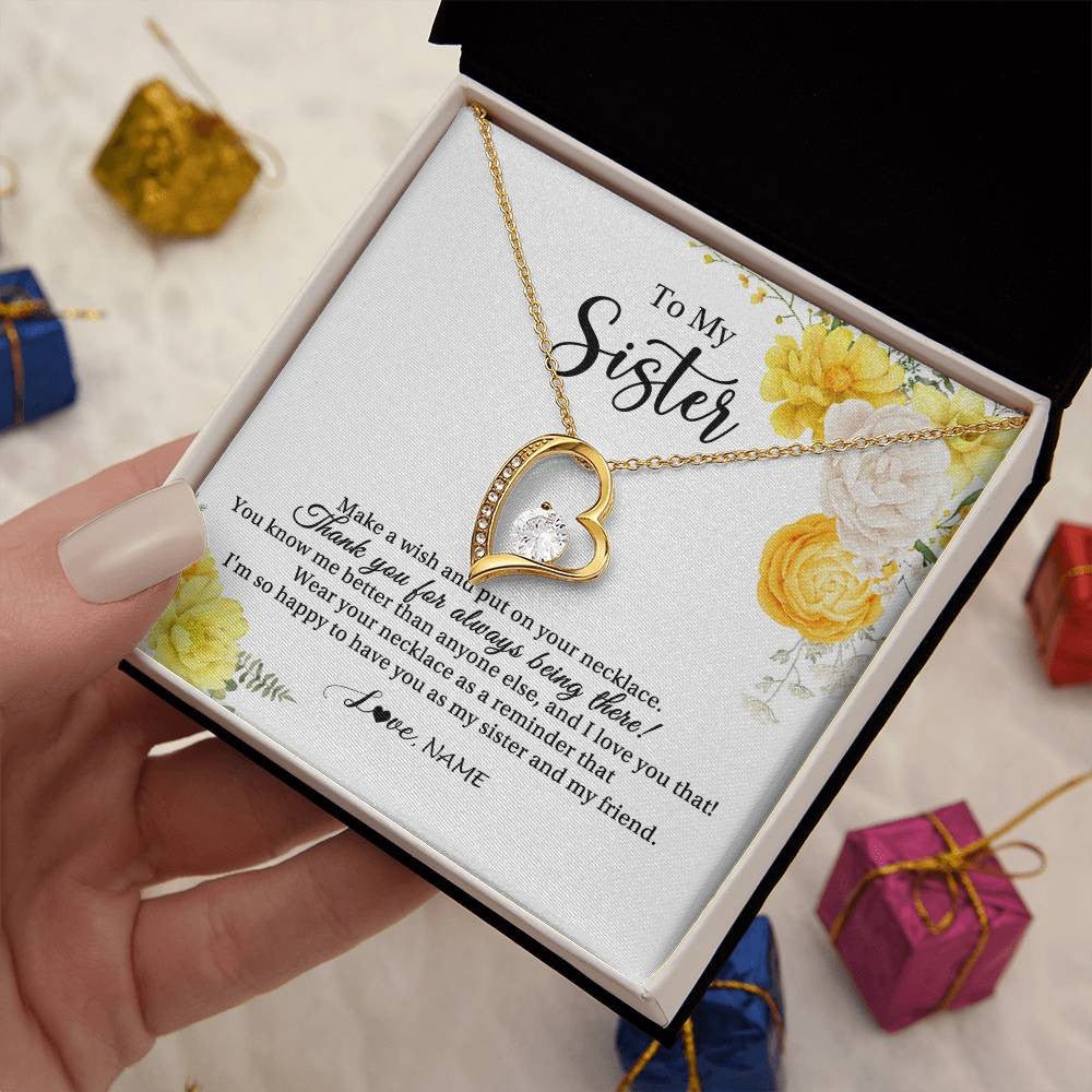 Forever Love Necklace 18K Yellow Gold Finish | Personalized To My Sister Necklace From Sister My Friend Unbiological Sister Soul Sister Birthday Christmas Graduation Jewelry Customized Gift Box Message Card | teecentury