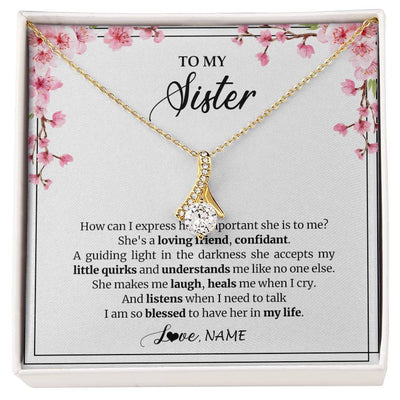 Alluring Beauty Necklace 18K Yellow Gold Finish | 1 | Personalized To My Sister Necklace From Sister She's A Loving Friend Bestie Sister Birthday Graduation Christmas Pendant Customized Gift Box Message Card | teecentury