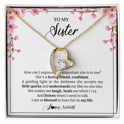Forever Love Necklace 18K Yellow Gold Finish | 1 | Personalized To My Sister Necklace From Sister She's A Loving Friend Bestie Sister Birthday Graduation Christmas Pendant Customized Gift Box Message Card | teecentury
