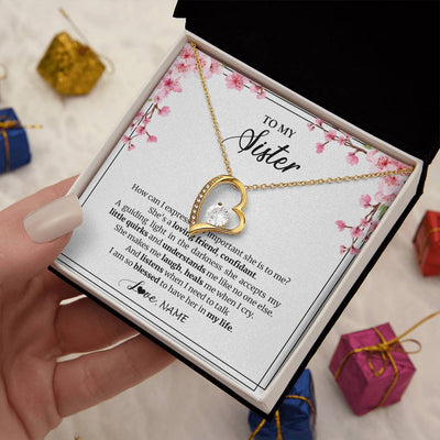 Forever Love Necklace 18K Yellow Gold Finish | 2 | Personalized To My Sister Necklace From Sister She's A Loving Friend Bestie Sister Birthday Graduation Christmas Pendant Customized Gift Box Message Card | teecentury