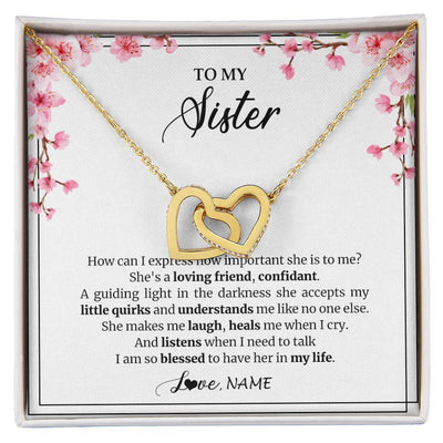 Interlocking Hearts Necklace 18K Yellow Gold Finish | 1 | Personalized To My Sister Necklace From Sister She's A Loving Friend Bestie Sister Birthday Graduation Christmas Pendant Customized Gift Box Message Card | teecentury
