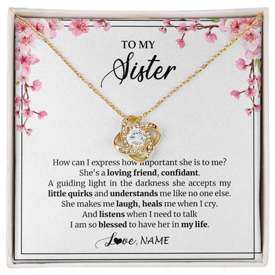 Love Knot Necklace 18K Yellow Gold Finish | 1 | Personalized To My Sister Necklace From Sister She's A Loving Friend Bestie Sister Birthday Graduation Christmas Pendant Customized Gift Box Message Card | teecentury