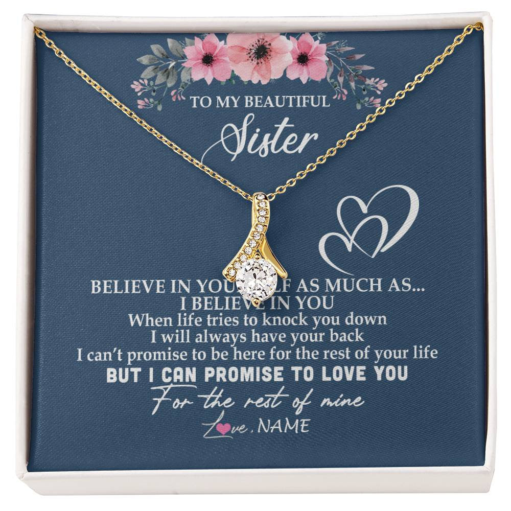 Alluring Beauty Necklace 18K Yellow Gold Finish | Personalized To My Sister Necklace from Brother Sister Believe In Yourself Sister Birthday Graduation Christmas Customized Message Card | teecentury
