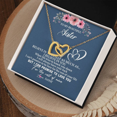 Interlocking Hearts Necklace 18K Yellow Gold Finish | Personalized To My Sister Necklace from Brother Sister Believe In Yourself Sister Birthday Graduation Christmas Customized Message Card | teecentury
