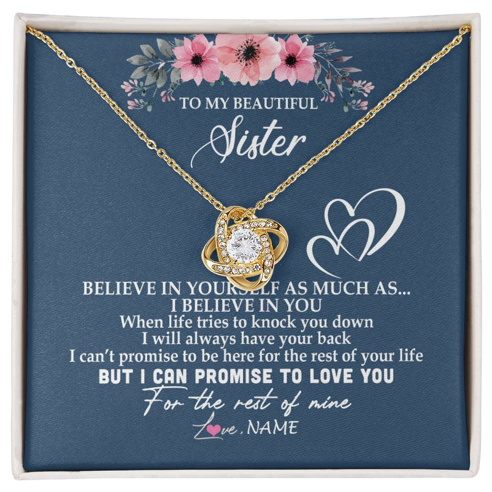 Love Knot Necklace 18K Yellow Gold Finish | Personalized To My Sister Necklace from Brother Sister Believe In Yourself Sister Birthday Graduation Christmas Customized Message Card | teecentury