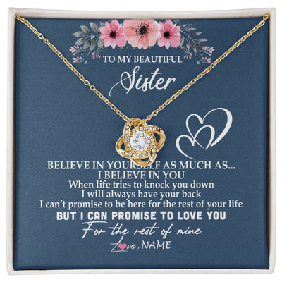 Love Knot Necklace 18K Yellow Gold Finish | Personalized To My Sister Necklace from Brother Sister Believe In Yourself Sister Birthday Graduation Christmas Customized Message Card | teecentury