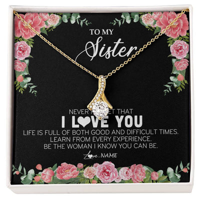 Alluring Beauty Necklace 18K Yellow Gold Finish | Personalized To My Sister Necklace from Brother Sister Never Forget I Love You Floral Jewelry for Sister Birthday Graduation Christmas Customized Message Card | teecentury