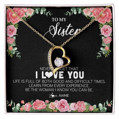 Forever Love Necklace 18K Yellow Gold Finish | Personalized To My Sister Necklace from Brother Sister Never Forget I Love You Floral Jewelry for Sister Birthday Graduation Christmas Customized Message Card | teecentury