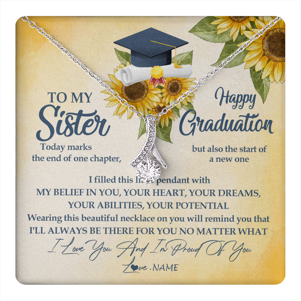 Alluring Beauty Necklace 14K White Gold Finish | 1 | Personalized To My Sister On Her Graduation Day Necklace Flower I Love You I'm Proud Of You Class of 2024 Sister Jewelry Customized Gift Box Message Card | teecentury