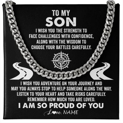 Cuban Link Chain Necklace Stainless Steel | Personalized To My Son Cuban Necklace From Mom Dad Father I Wish You The Strength Son Birthday Graduation Inspirational Customized Gift Box Message Card | teecentury