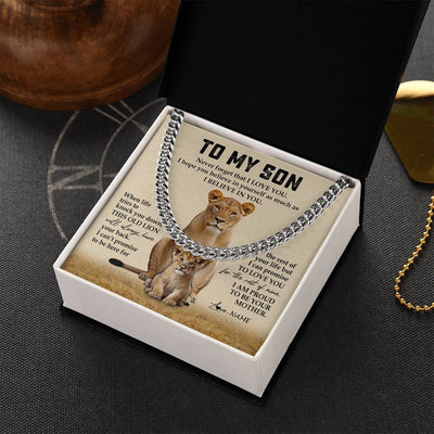 Cuban Link Chain Necklace Stainless Steel | 2 | Personalized To My Son Cuban Necklace From Mom Fahter Never Forget That I Love You Lion Son Birthday Graduation Christmas Customized Gift Box Message Card | teecentury