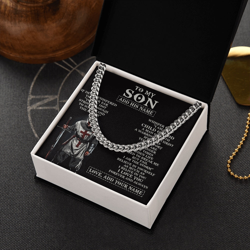 Cuban Link Chain Necklace Stainless Steel | 2 | Personalized To My Son From Dad Mom Necklace I Am The Storm Knight Templar Birthday Gifts For Son Christian Christmas Graduation Custom Gift Box Message Card | https://teecentury.