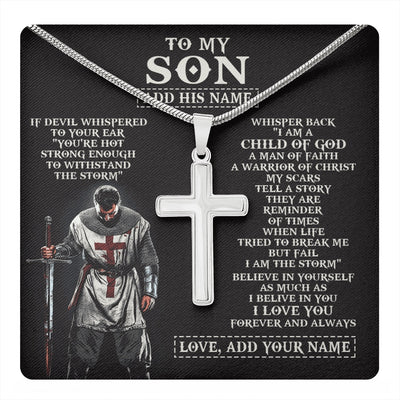 Stainless Cross Necklace Stainless Steel | 1 | Personalized To My Son From Dad Mom Necklace I Am The Storm Knight Templar Birthday Gifts For Son Christian Christmas Graduation Custom Gift Box Message Card | https://teecentury.
