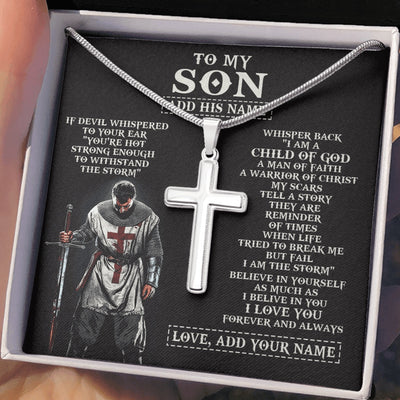 Stainless Cross Necklace Stainless Steel | 2 | Personalized To My Son From Dad Mom Necklace I Am The Storm Knight Templar Birthday Gifts For Son Christian Christmas Graduation Custom Gift Box Message Card | https://teecentury.