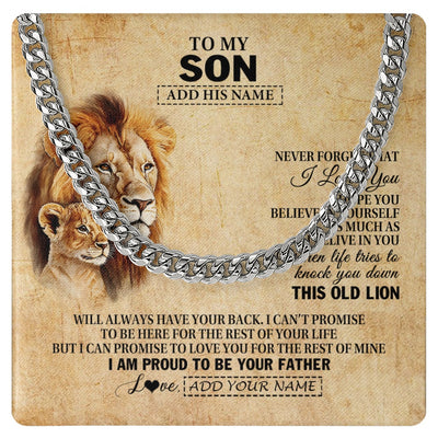 Cuban Link Chain Necklace Stainless Steel | 1 | Personalized To My Son Gifts From Dad Father Lion Necklace I Love You Son Birthday Gifts From Dad Graduation Christmas Customized Gift Box Message Card | teecentury.myshopify
