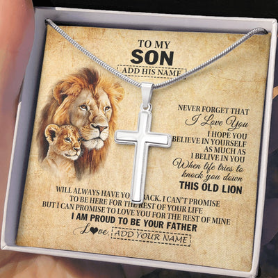 Stainless Cross Necklace Stainless Steel | 2 | Personalized To My Son Gifts From Dad Father Lion Necklace I Love You Son Birthday Gifts From Dad Graduation Christmas Customized Gift Box Message Card | teecentury.myshopify