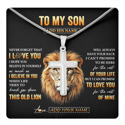 Stainless Cross Necklace Stainless Steel | 1 | Personalized To My Son Gifts From Dad Father Necklace Old Lion Love You Son Birthday Gifts Graduation Christmas Customized Gift Box Message Card | teecentury.myshopify