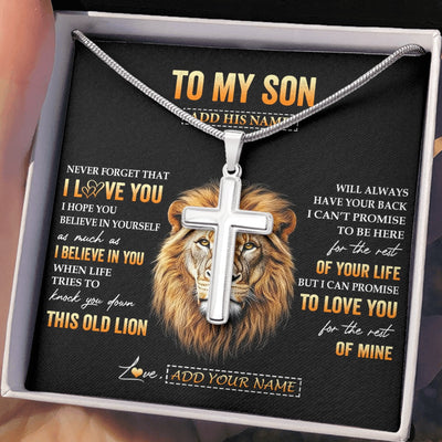 Stainless Cross Necklace Stainless Steel | 2 | Personalized To My Son Gifts From Dad Father Necklace Old Lion Love You Son Birthday Gifts Graduation Christmas Customized Gift Box Message Card | teecentury.myshopify