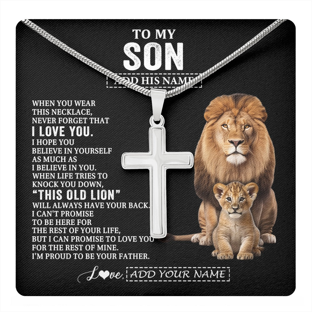 Stainless Cross Necklace Stainless Steel | 1 | Personalized To My Son Gifts From Dad Father Necklace This Old Lion Love You Son Birthday Gifts Graduation Christmas Customized Gift Box Message Card | https://teecentury.