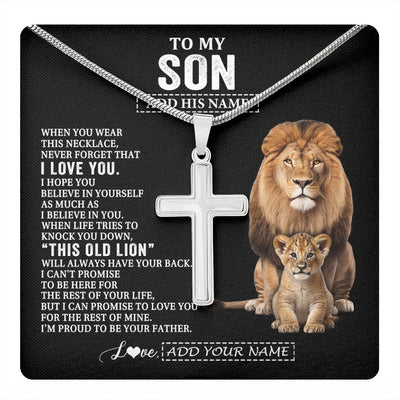 Stainless Cross Necklace Stainless Steel | 1 | Personalized To My Son Gifts From Dad Father Necklace This Old Lion Love You Son Birthday Gifts Graduation Christmas Customized Gift Box Message Card | https://teecentury.