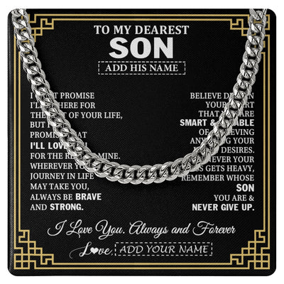 Cuban Link Chain Necklace Stainless Steel | 1 | Personalized To My Son Gifts From Mom Dad Father Cross Necklace Never Give Up Inspirational Gift For Son Graduation Christmas Custom Gift Box Message Card | https://teecentury.