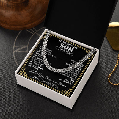 Cuban Link Chain Necklace Stainless Steel | 2 | Personalized To My Son Gifts From Mom Dad Father Cross Necklace Never Give Up Inspirational Gift For Son Graduation Christmas Custom Gift Box Message Card | https://teecentury.