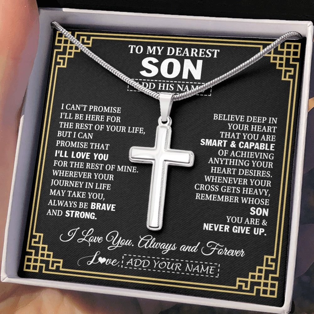 Stainless Cross Necklace Stainless Steel | 2 | Personalized To My Son Gifts From Mom Dad Father Cross Necklace Never Give Up Inspirational Gift For Son Graduation Christmas Custom Gift Box Message Card | https://teecentury.