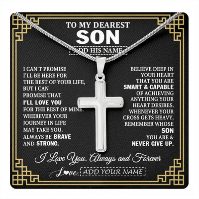 Stainless Cross Necklace Stainless Steel | 1 | Personalized To My Son Gifts From Mom Dad Father Cross Necklace Never Give Up Inspirational Gift For Son Graduation Christmas Custom Gift Box Message Card | https://teecentury.
