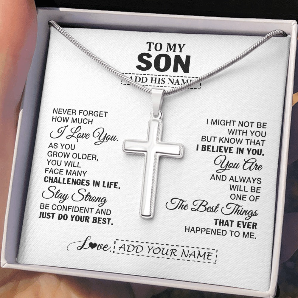 Stainless Cross Necklace Stainless Steel | 2 | Personalized To My Son Gifts From Mom Dad Father Necklace I Love You Thoughtful Keepsake Gift For Son Graduation Christmas Custom Gift Box Message Card | https://teecentury.