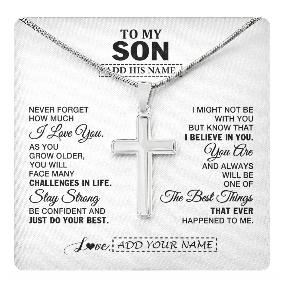 Stainless Cross Necklace Stainless Steel | 1 | Personalized To My Son Gifts From Mom Dad Father Necklace I Love You Thoughtful Keepsake Gift For Son Graduation Christmas Custom Gift Box Message Card | https://teecentury.